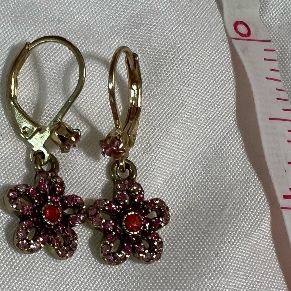 Betsey Johnson Gold and Pink Floral Dangle Earrings